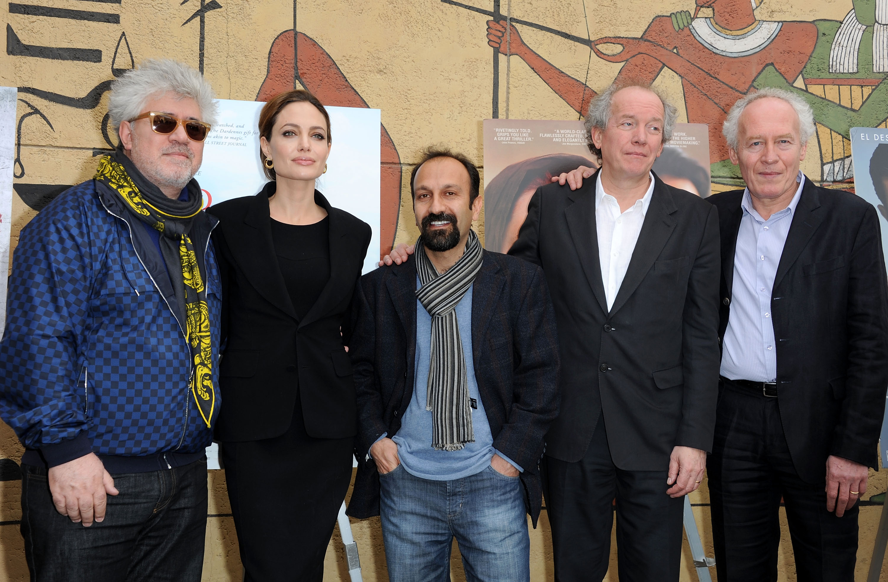 HOLLYWOOD, CA - JANUARY 14: (L-R) Directors Pedro Almodovar, Angelina Jolie, Asghar Farhadi, Luc Dardenne and Jean-Pierre Dardenne arrive at The American Cinematheque's 69th Annual Golden Globe Awards Foreign-Language Nominee Event at the Egyptian Theatre on January 14, 2012 in Hollywood, California. (Photo by Valerie Macon/Getty Images)