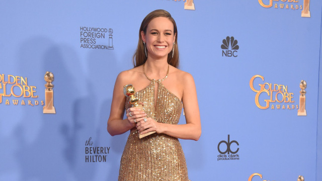 Actress Brie Larson poses with the award for Best Actress in A Motion Picture Drama for her role in Room, in the press room at the 73nd annual Golden Globe Awards, January 10, 2016, at the Beverly Hilton Hotel in Beverly Hills, California. AFP PHOTO / FREDERIC J. BROWN / AFP / FREDERIC J BROWN (Photo credit should read FREDERIC J BROWN/AFP/Getty Images)