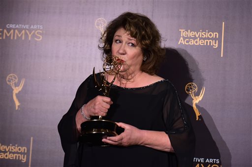 Margo Martindale poses in the press room with the award for outstanding guest actress in a drama series for The Americans during night one of the Creative Arts Emmy Awards at the Microsoft Theater on Saturday, Sept. 10, 2016, in Los Angeles. (Photo by Richard Shotwell/Invision/AP)