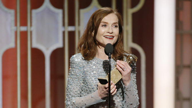 74th ANNUAL GOLDEN GLOBE AWARDS -- Pictured: Isabelle Huppert, Winner, Best Actress in a Motion Picture - Drama, at the 74th Annual Golden Globe Awards held at the Beverly Hilton Hotel on January 8, 2017 -- (Photo by: Paul Drinkwater/NBC)