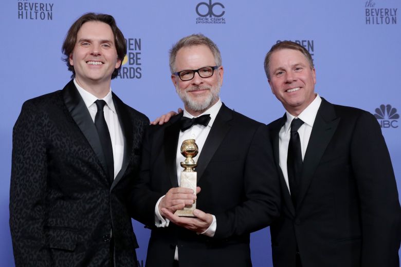 Mandatory Credit: Photo by Jim Smeal/BEI/Shutterstock (7734776bk) Byron Howard, Rich Moore and Clark Spencer - Zootopia - Best Animated Feature Film 74th Annual Golden Globe Awards, Press Room, Los Angeles, USA - 08 Jan 2017
