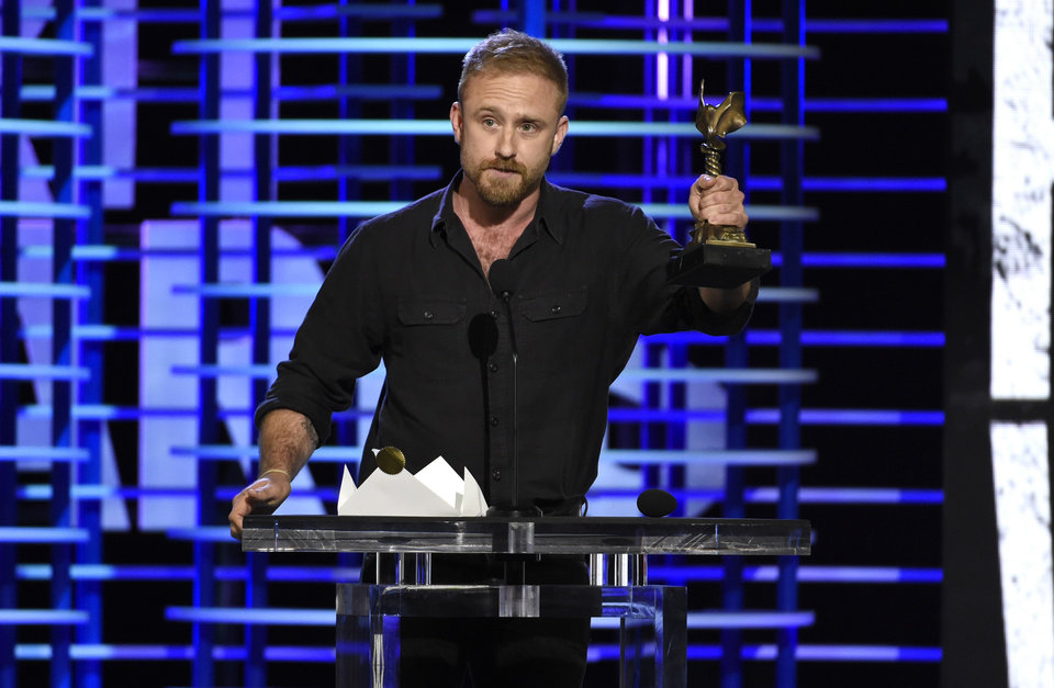 Ben Foster accepts the award for best supporting male for "Hell or High Water" at the Film Independent Spirit Awards on Saturday, Feb. 25, 2017, in Santa Monica, Calif. (Photo by Chris Pizzello/Invision/AP)