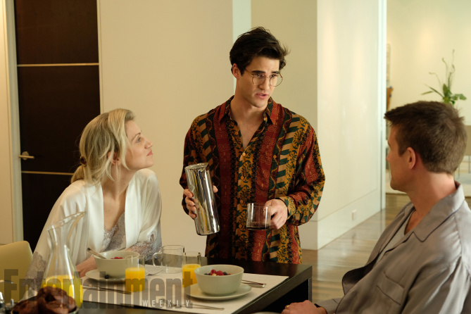 The Assassination of Gianni Versace: American Crime Story (2018) Season 2, Episode TK Pictured: (l-r) Annaleigh Ashford as Elizabeth, Darren Criss as Andrew Cunanan, Nico-Evers-Swindell as Phil. CR: Ray Mickshaw/FX